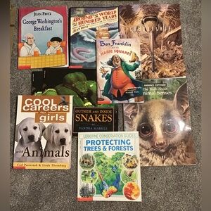 9 Assorted Scholastic books on US history and animals